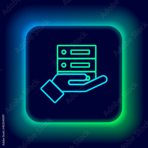 Glowing neon line Server, Data, Web Hosting icon isolated on black background. Colorful outline concept. Vector