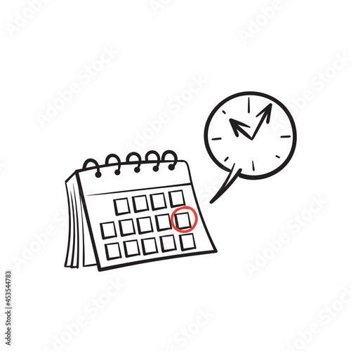 hand drawn doodle calendar and clock illustration concept icon isolated