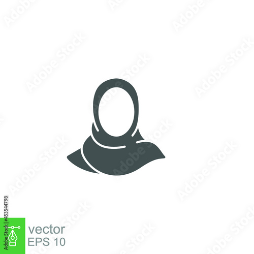 Women hijab icon. female saudi arab. islam lady. Beautiful muslim girl avatar. head scarf Eastern Women's Clothing logo. solid style pictogram. Vector illustration. Design on white background. EPS 10