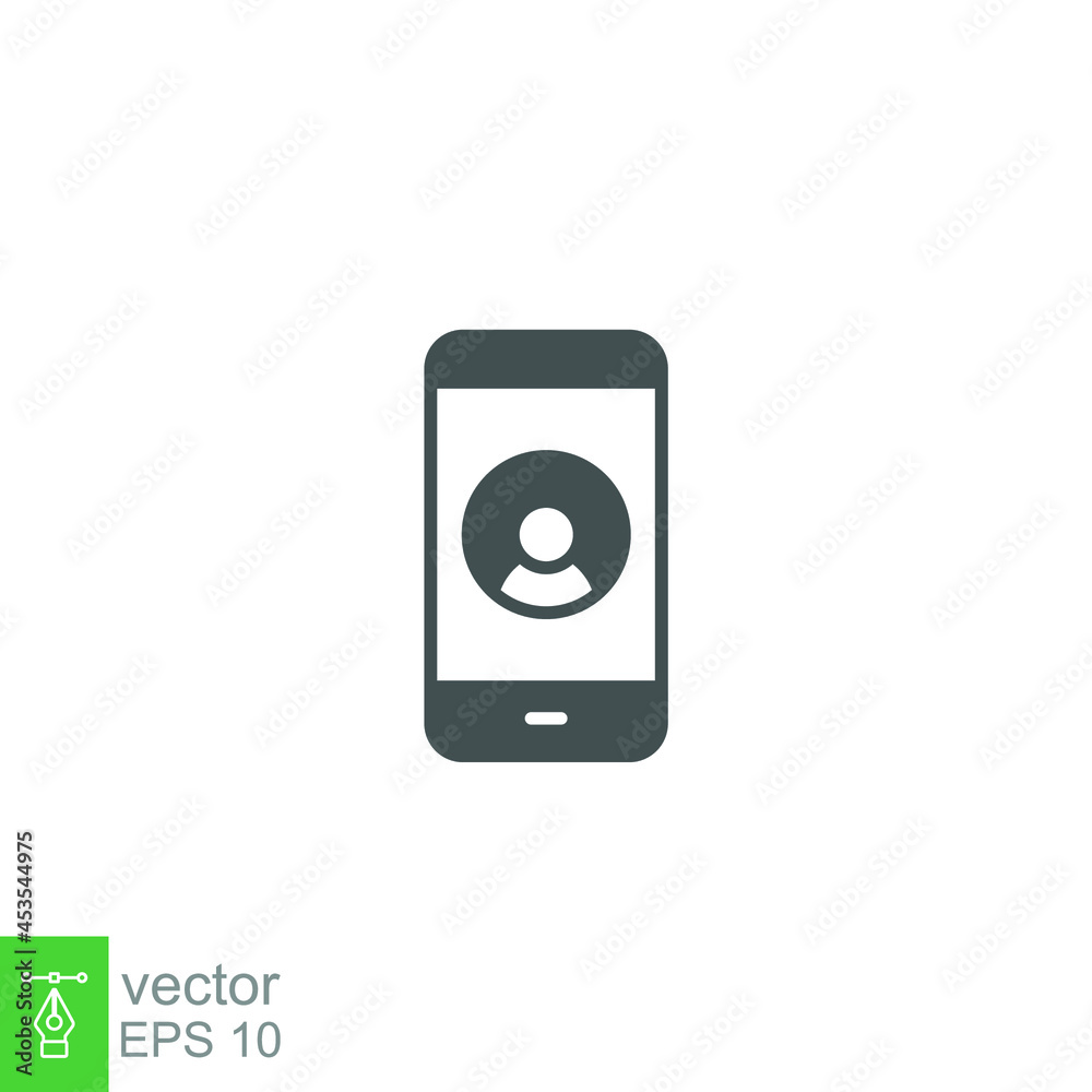 Mobile account glyph icon, create new my profile for profile network. user page in social network template. avatar personal contact pictogram. vector illustration. design on white background. EPS 10 Mobile account glyph icon, create new my profile for profile network. user page in social network template. avatar personal contact pictogram. vector illustration. design on white background. EPS 10