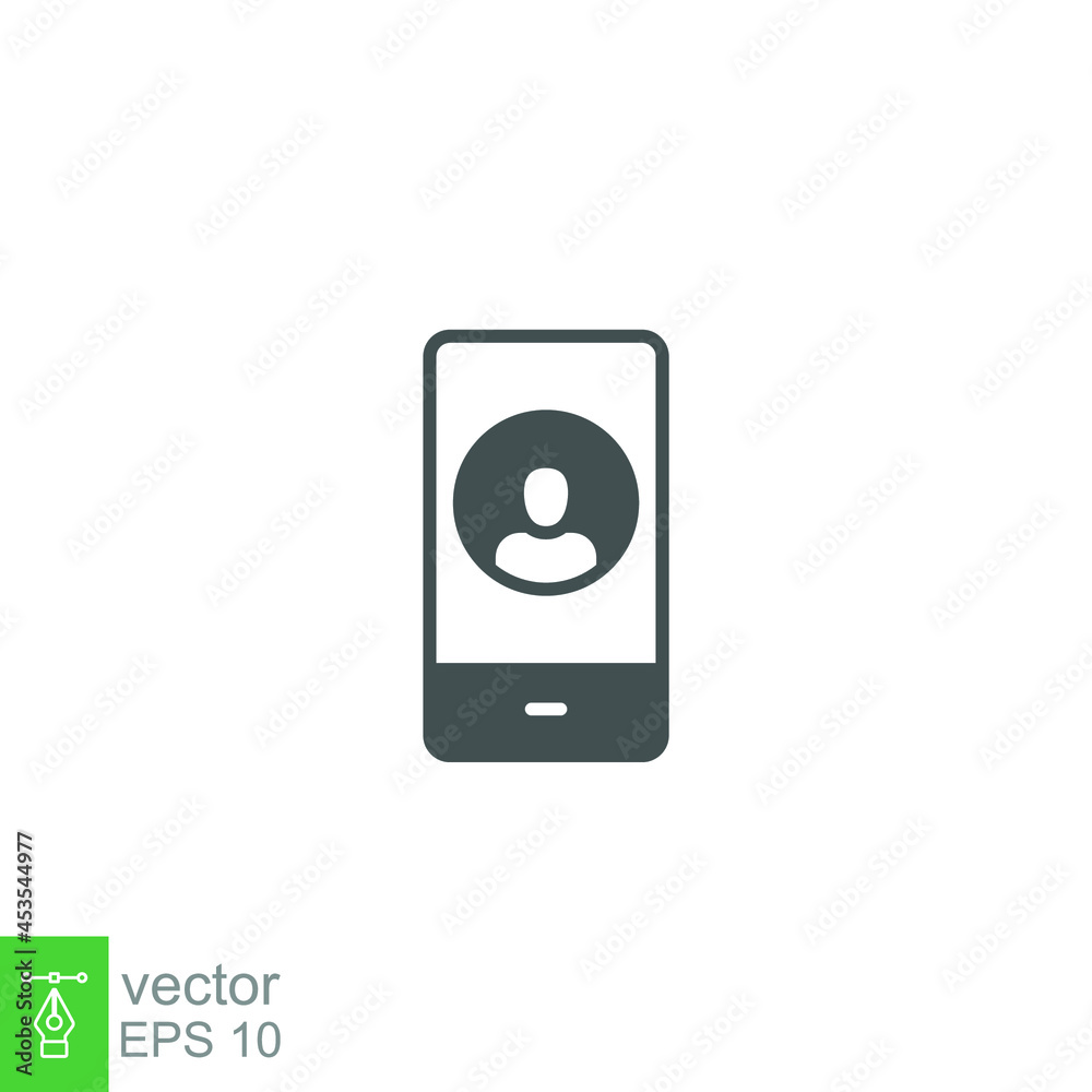 Mobile account glyph icon, create new my profile for profile network. user page in social network template. avatar personal contact pictogram. vector illustration. design on white background. EPS 10 Mobile account glyph icon, create new my profile for profile network. user page in social network template. avatar personal contact pictogram. vector illustration. design on white background. EPS 10