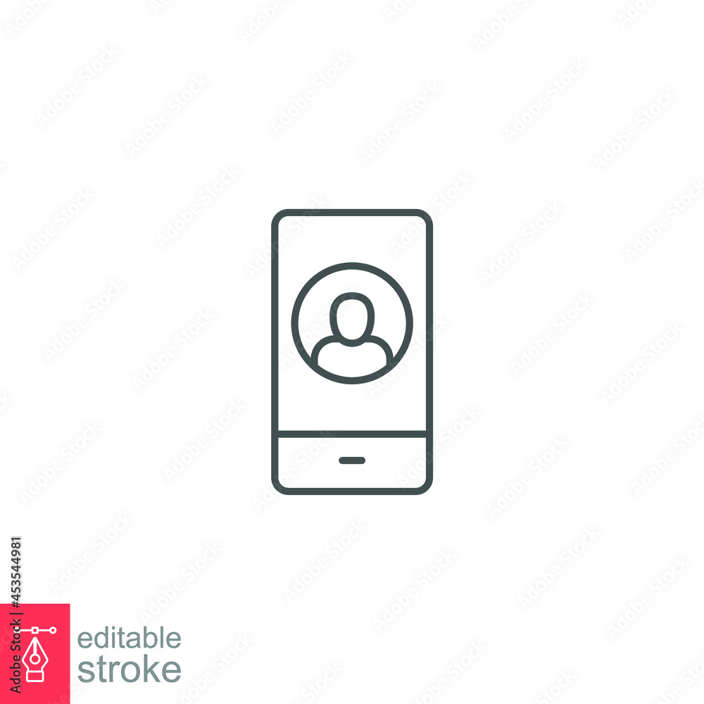 Mobile account line icon, create new my profile for profile network. user page in social network template. avatar personal contact Editable stroke vector illustration design on white background EPS 10
