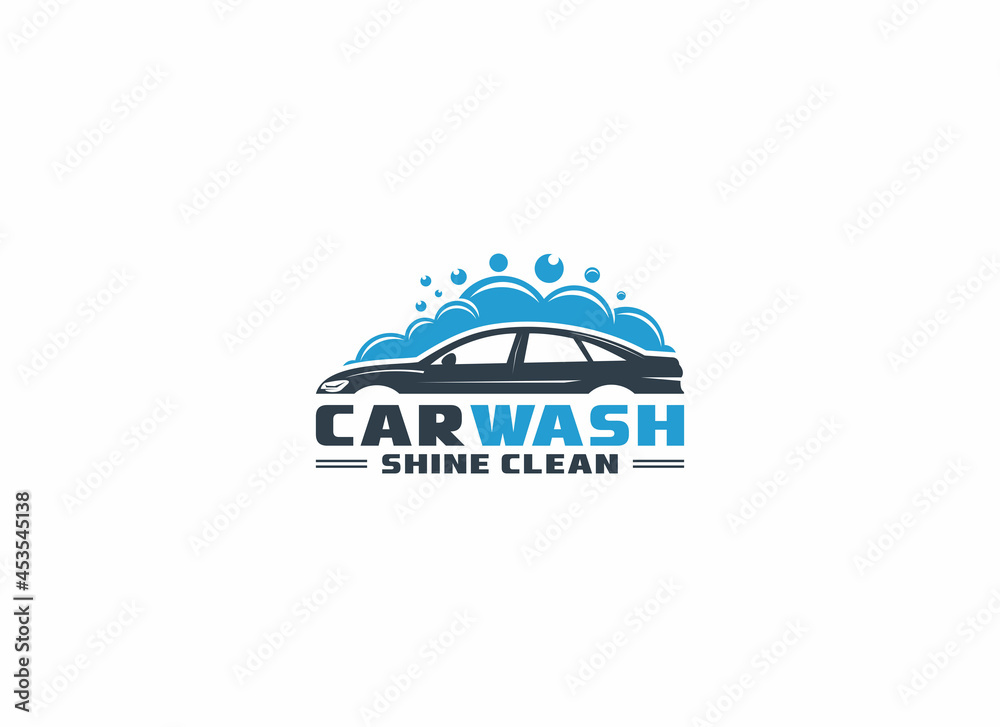 logo for a car wash with an illustration of a car full of foam