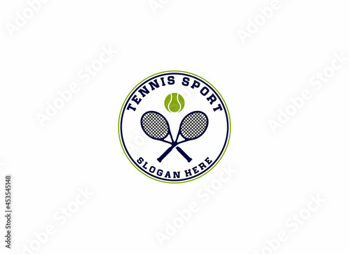 logo for tennis sport with tennis racket vector and using white background