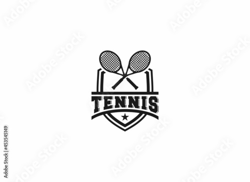 logo for tennis sport with tennis racket vector and using white background