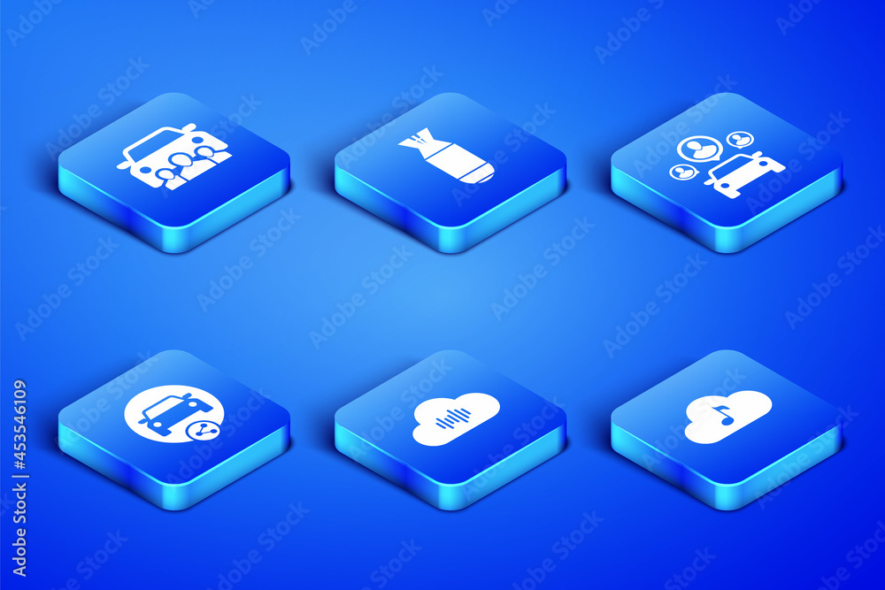 Set Music streaming service, Car sharing, , , Aviation bomb and icon. Vector Set Music streaming service, Car sharing, , , Aviation bomb and icon. Vector