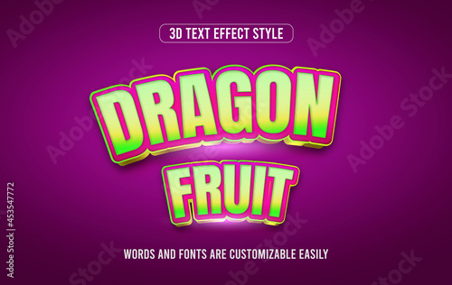 Dragon fruit colorful 3d text effect style vector