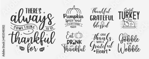 set of thanksgiving lettering, fall quotes for sign, greeting card, t shirt and much more
