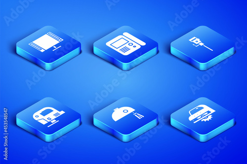 Set Electric circular saw, Smart Tv, mixer, jigsaw, House intercom system and Construction jackhammer icon. Vector