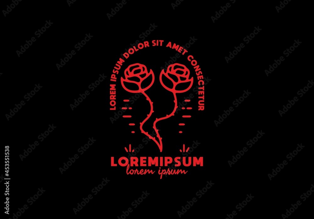 Red rose line art on black background Red rose line art on black background