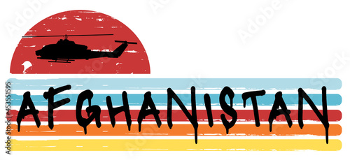 Afghanistan banner with helicopter and setting sun