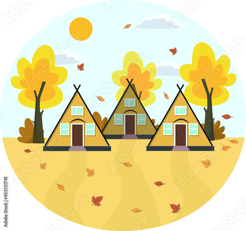 autumn camp house leaves trees