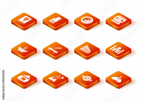 Set Indian spice, Tea bag, Aroma lamp, Scented spa stick, Chicken tikka masala, Pan flute, headgear turban and Taj Mahal icon. Vector