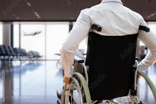 Disabled Adult People Travel In Wheelchair