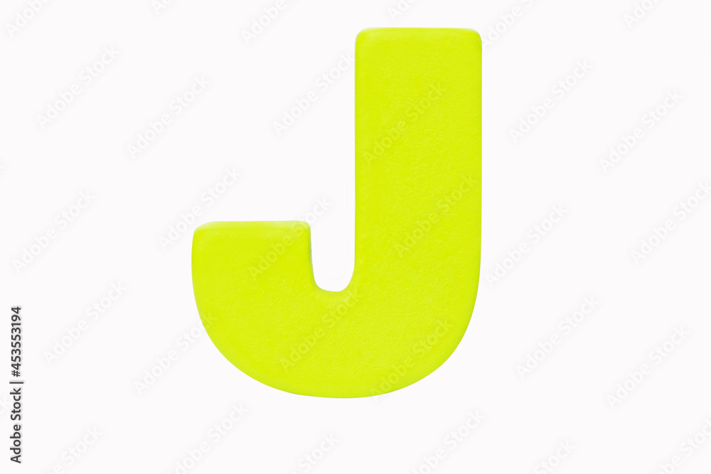 ''J''. Wooden light green tangram puzzle as English alphabet letter 