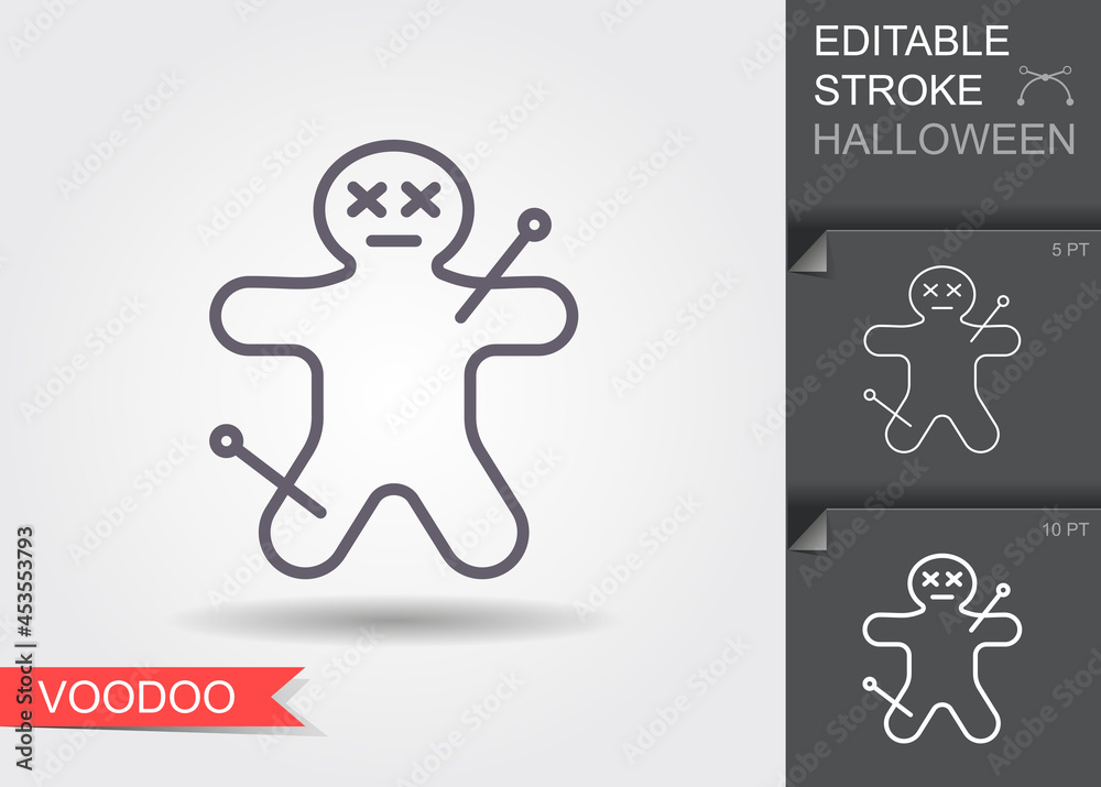 Voodoo Doll. Line icon with editable stroke with shadow Voodoo Doll. Line icon with editable stroke with shadow