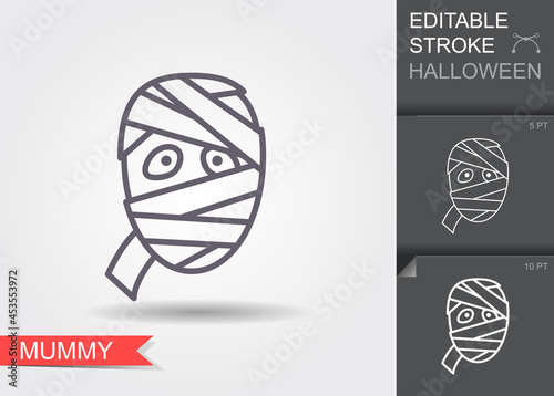 Scary mummy face. Line icon with editable stroke with shadow