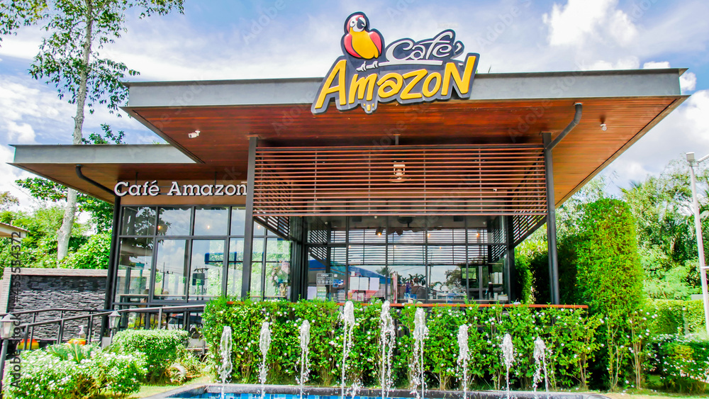 Cafe Amazon coffee shop at PTT gas station. Cafe Amazon is a chain of