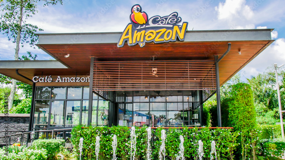Cafe Amazon coffee shop at PTT gas station. Cafe Amazon is a chain of