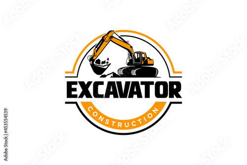 Excavator logo template vector. Heavy equipment logo vector for construction company. Creative excavator illustration for logo template.