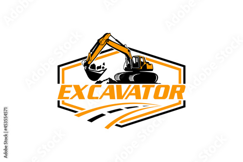 Excavator logo template vector. Heavy equipment logo vector for construction company. Creative excavator illustration for logo template.