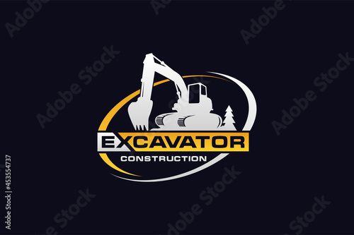 Excavator logo template vector. Heavy equipment logo vector for construction company. Creative excavator illustration for logo template.