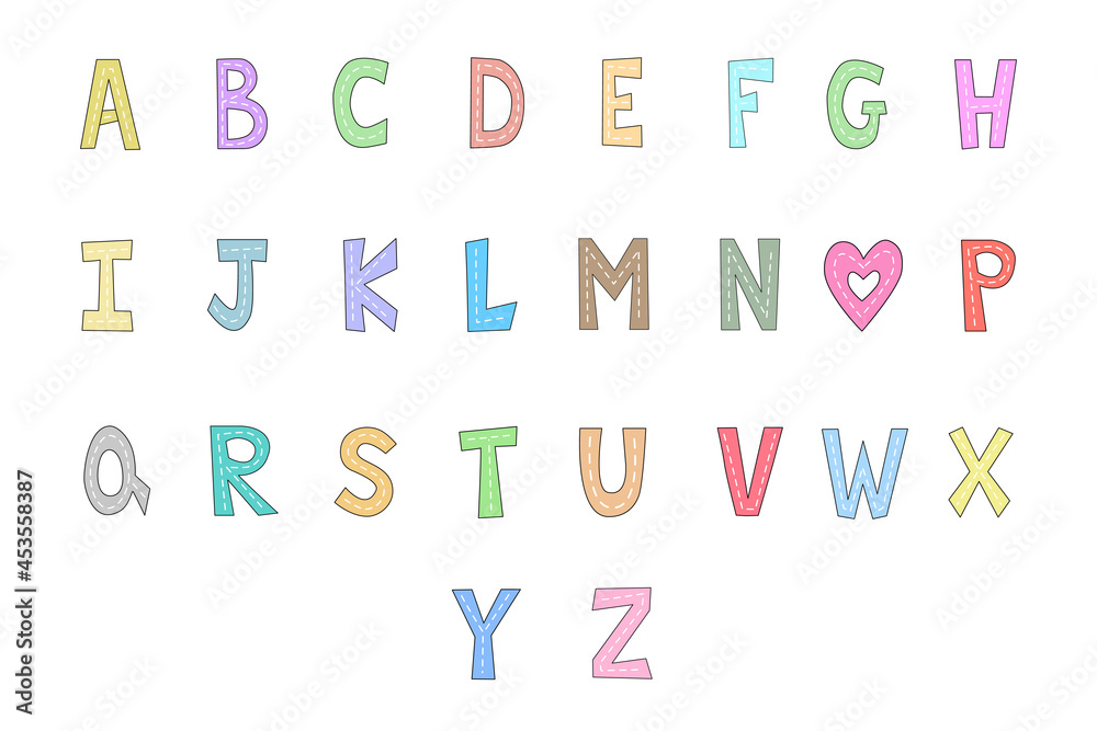 Vector - Cute letter alphabet abc isolated on white background. Can be use decorate any web card, print, sticker, scrapbook. Object. Vector - Cute letter alphabet abc isolated on white background. Can be use decorate any web card, print, sticker, scrapbook. Object.