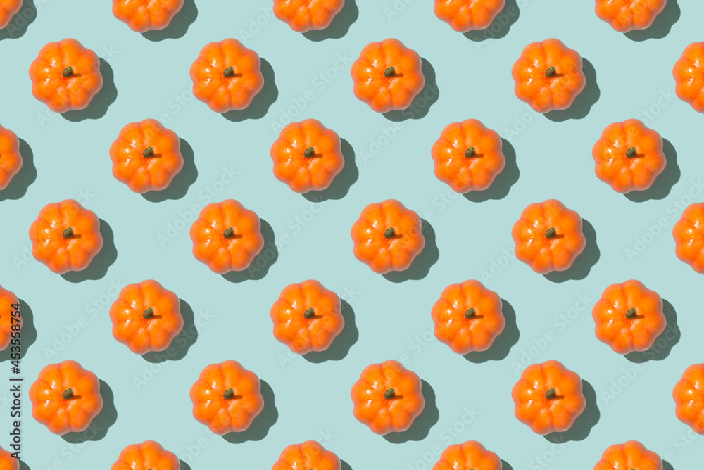 custom made wallpaper toronto digitalTop view photo of orange pumpkins on isolated light blue background