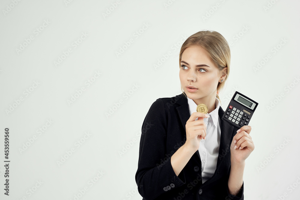 financier gold coin Bitcoin calculator isolated background financier gold coin Bitcoin calculator isolated background