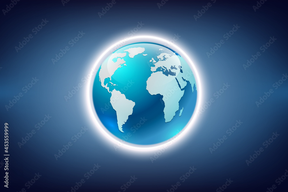 Earth globe on blue  background, Global networking connection and data exchanges, global communication network concept