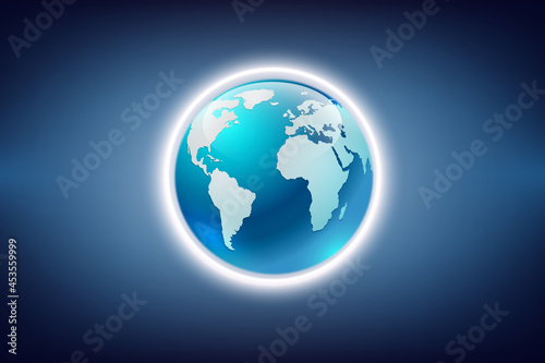 Earth globe on blue  background  Global networking connection and data exchanges  global communication network concept