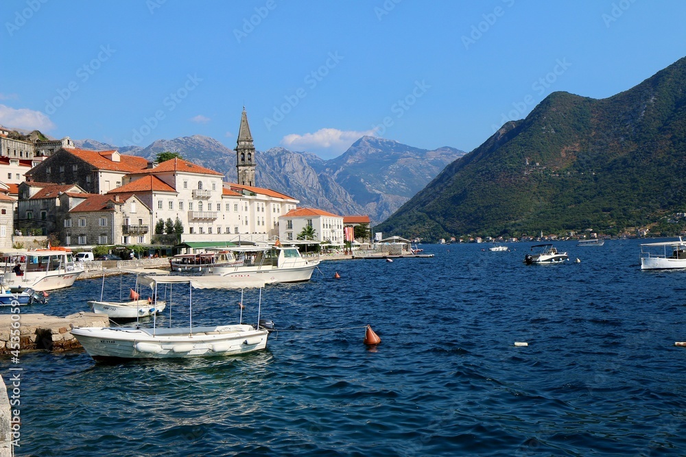 montenegro, perast, lake, church, water, coast, landscape, nature, travel, mediterrenean, panorama, harbor, summer, ship, mountain, view