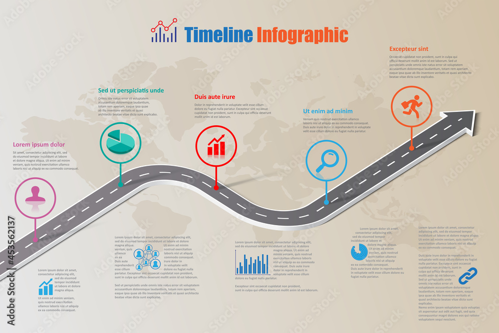 Vetor de Business roadmap timeline infographic template with pointers ...