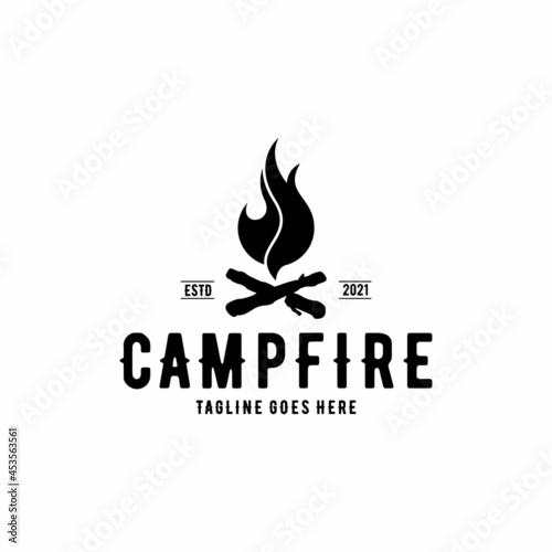 Bonfire Camp fire flame vintage retro logo design