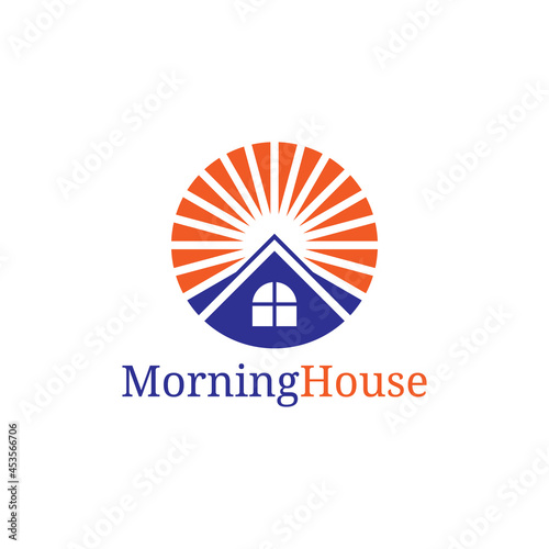 creative house and sun combination logo design.
