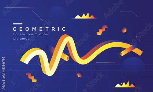 Abstract Geometric Design Fluid Waves Gradiet Color Memphis Object. Technology Background. Vector Illustration.