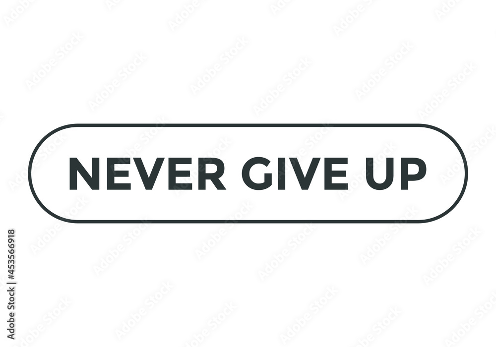 never give up text motivational words button. rectangle stroke web button	
