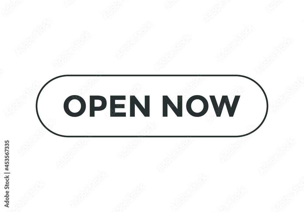 open now text web button. square shape template.	
