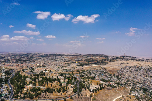 Jerusalem, aerial image showing West and East parts, with the Dome of the rock in the center 