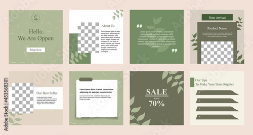 Photo Minimal modern fashion and beauty social media post banner collection kit in green color