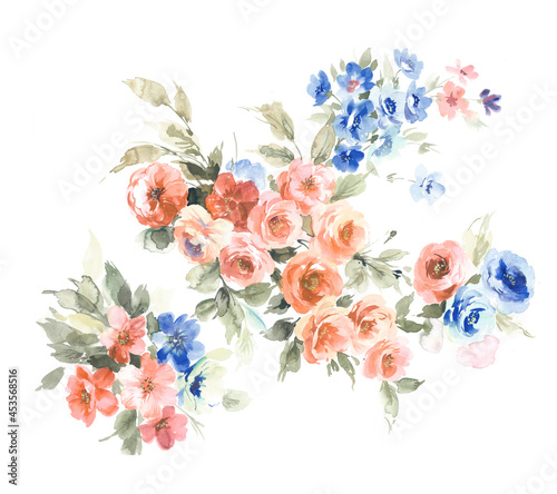 Flowers watercolor illustration.Manual composition.Big Set watercolor elements，Design for textile, wallpapers，Element for design,Greeting card