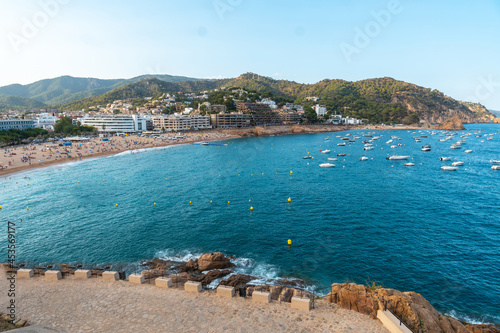 View of the town of Tossa de Mar in summer from the castle, Girona on the Costa Brava of Catalonia in the Mediterranean