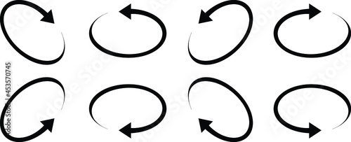 Circle arrows icon set. Round reload sign, repeat icon, rotate arrow symbol