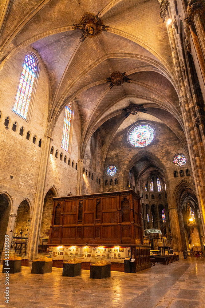 Girona medieval city, interior of the Cathedral, Costa Brava of Catalonia in the Mediterranean. Spain