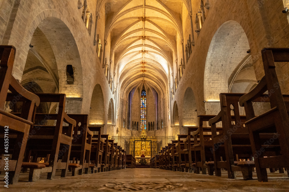 Girona medieval city, interior of the Basilica of San Felix, Costa Brava of Catalonia in the Mediterranean. Spain