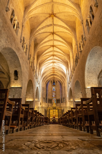 Girona medieval city  interior of the Basilica of San Felix  Costa Brava of Catalonia in the Mediterranean. Spain