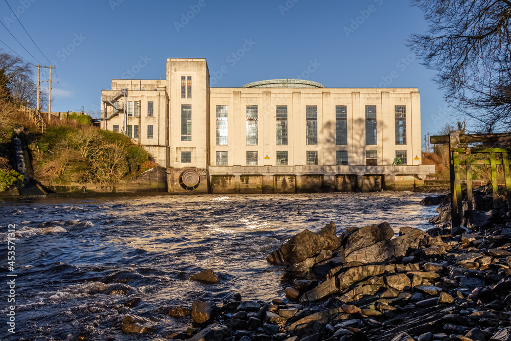 Rapids on the River Dee at Tongland Power Station on a winters day