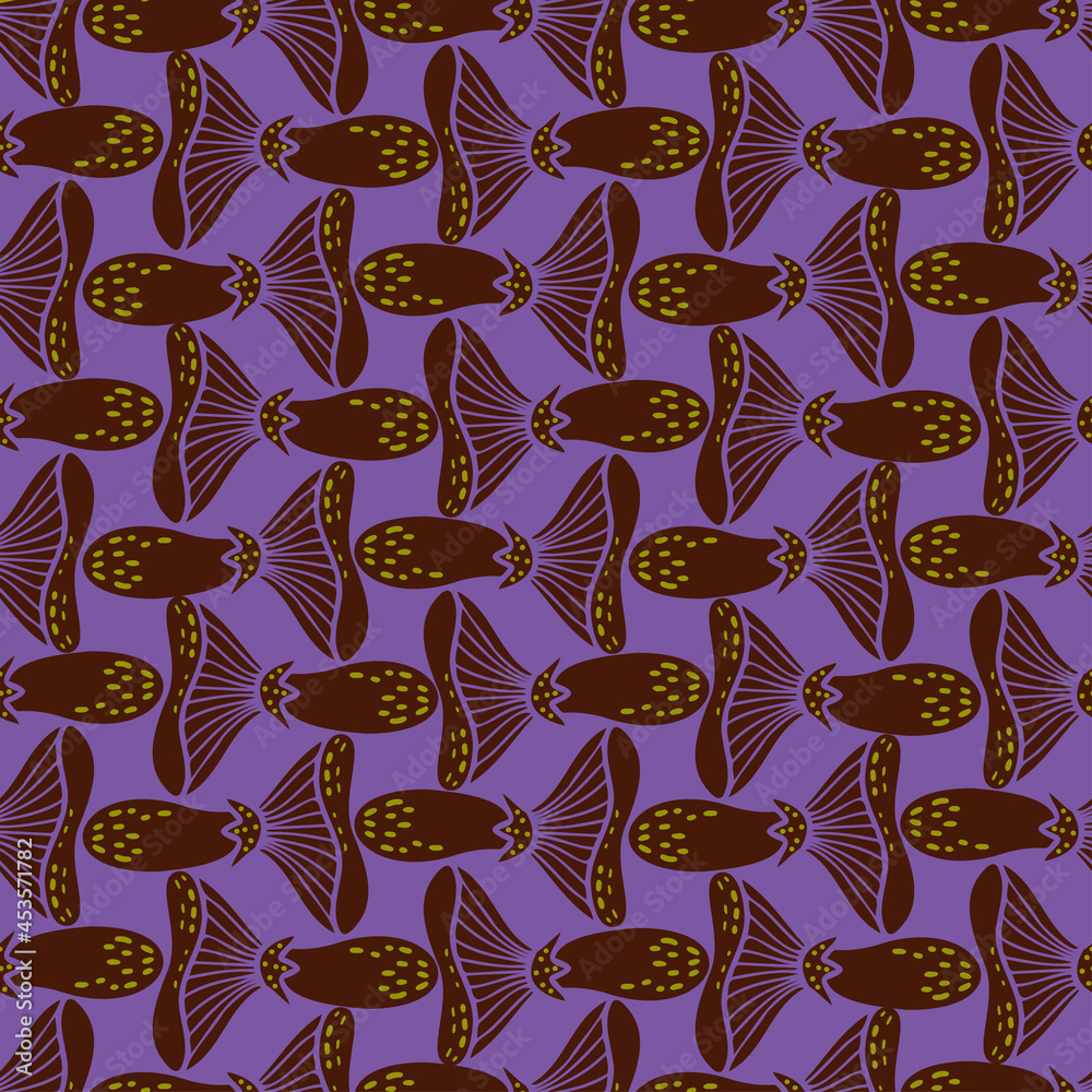 Fototapeta premium Vector seamless colorful pattern with lined mushrooms or fungi in purple tones