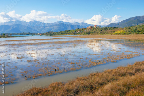 Beautiful wetland landscape. Montenegro, Tivat. View of Tivatska Solila - Special Nature Reserve Tivat Saline