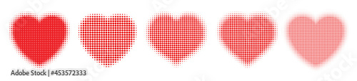 Heart shape halftone dots set vector